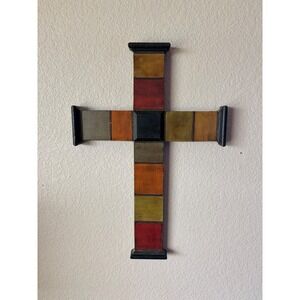 Demdaco Rustic Grace Multi Color Wood Wall Cross Patchwork Folk Art 2010